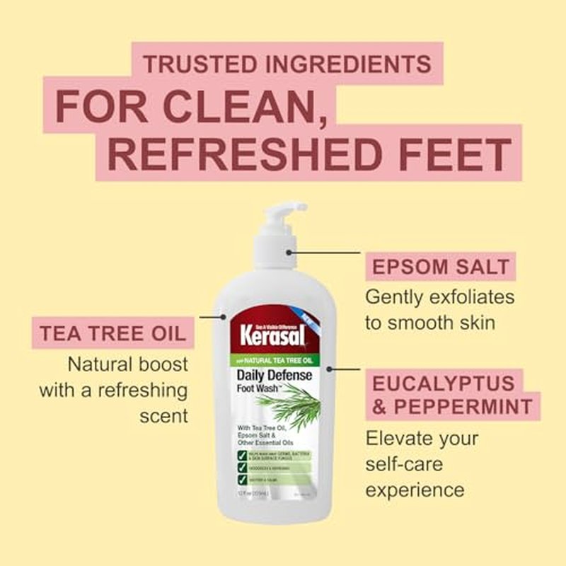 Kerasal Daily Defense Foot Wash Daily Cleanser for Feet, 12 Ounce (Packaging May Vary)