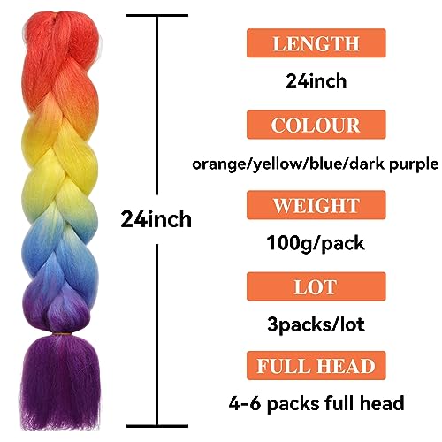 HAIRCUBE 24 Inch Ombre Rainbow Braiding Hair Extensions - 3 Packs