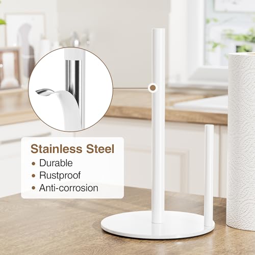 Stainless Steel Paper Towel Holder with Weighted Base - White