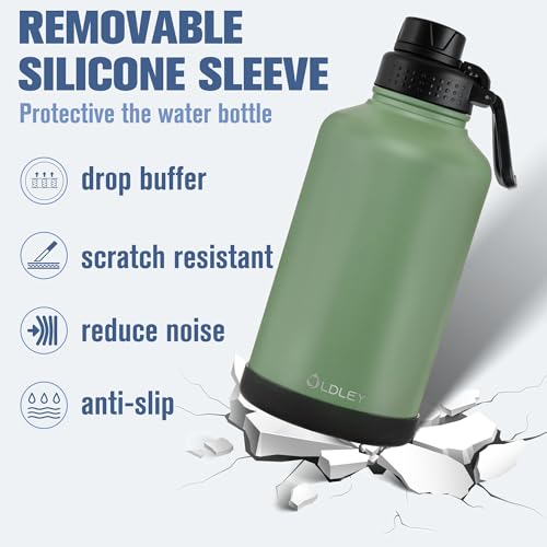 OLDLEY 64 oz Insulated Water Bottle with 3 Leak-Proof Lids - Army Green