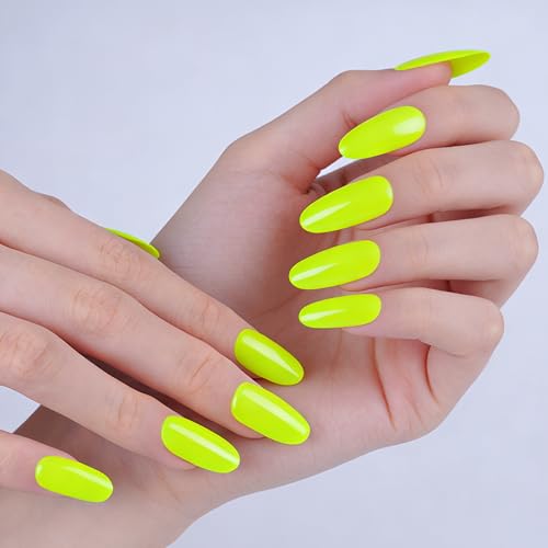 WUHCIM Neon Green Semi-Cured Gel Nail Strips - Style-11, 20Pcs Long-Lasting Lime Green Nail Wraps with File & Stick, UV/LED Lamp Required