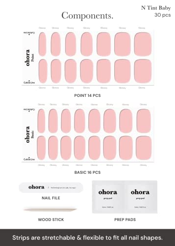 ohora Semi Cured Gel Nail Strips N Tint Baby Pink - Salon-Quality, Long Lasting