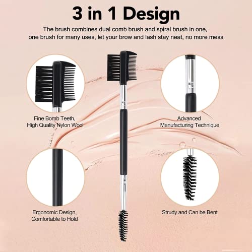 3-Piece Eyebrow and Eyelash Grooming Tool Set with Dual Heads