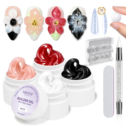 MIZHSE 4-Piece 3D Nail Art Sculpting Gel Kit with Flower Mold