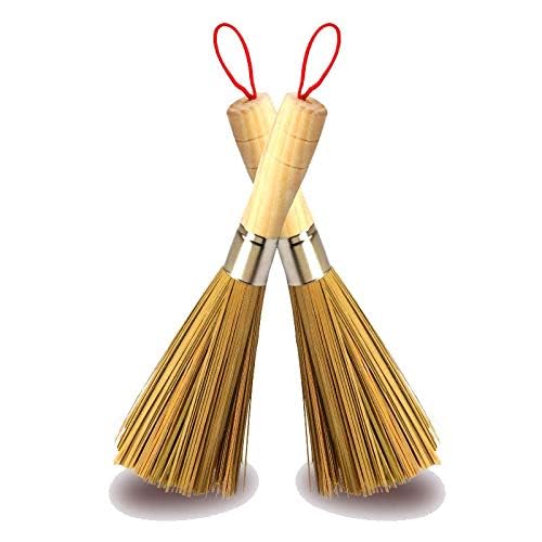 Natural Bamboo Wok Brushes - 2 Pack Kitchen Cleaning Tools
