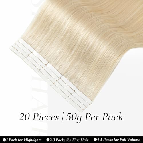 14 Inch Platinum Blonde Tape-In Hair Extensions - 20pcs Remy Human Hair