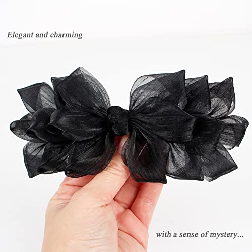Women’s Black and Silver Bow Hair Clips - Elegant Decorative Flower Barrettes for Party & Wedding, 2 Pack