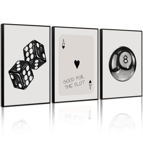 8 Ball Canvas Wall Art Set - Unframed Black & White Prints (12x16 in, 3 pcs)