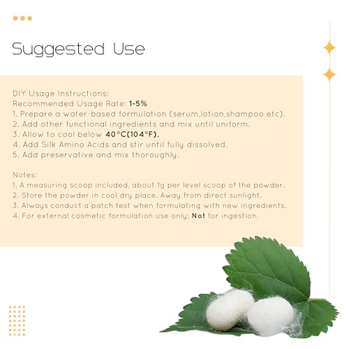 Hydrolyzed Silk Amino Acids Powder - Cosmetic Grade Moisturizing & Conditioning Ingredient for Skincare & Hair Care, 2.12 oz