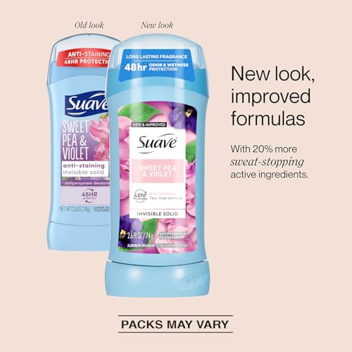 Suave Sweet Pea & Violet Deodorant Stick 3-Pack, 2.6 Oz | Long-Lasting Freshness