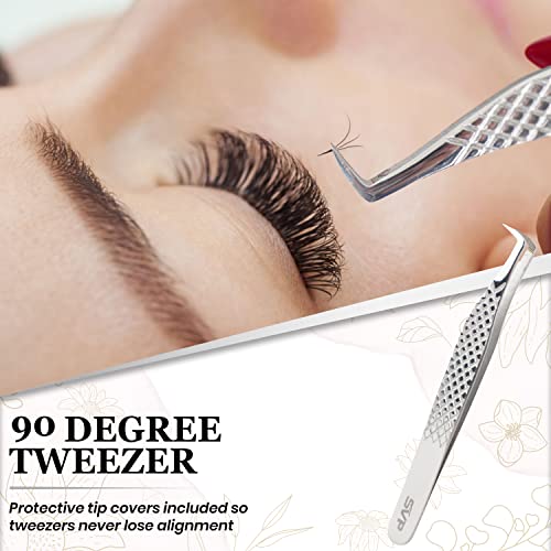 SUPER VENUS 5-Piece Lash Tweezer Set with Mirror & Diamond Grip