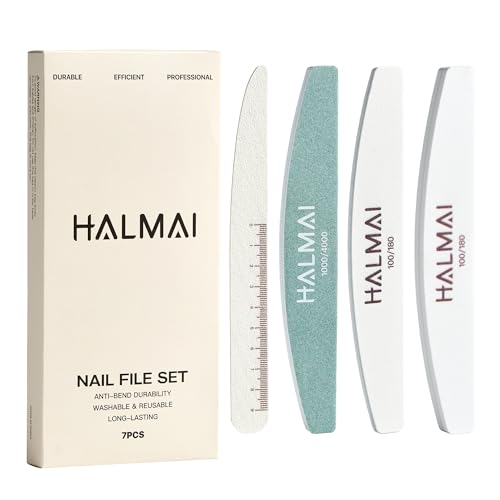 Halmai 7-Piece Professional Nail File Buffer Kit for Natural & Acrylic Nails