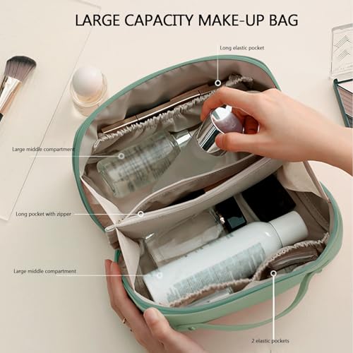 MAMUNU Green Large Capacity Cosmetic Bag - Travel Makeup Organizer