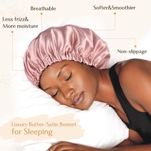 YANIBEST Adjustable Satin Bonnet Double Layer Hair Bonnet for Sleeping Bonnets for Women Hats Curly Natural Hair, Blush Pink