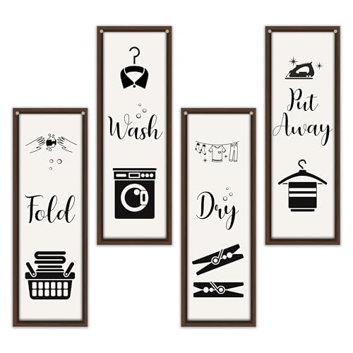 4 Wooden Laundry Room Signs - Funny Minimalist Wall Decor