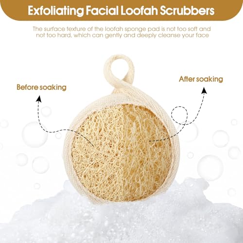 Wokelai 6 Pack Natural Loofah Facial & Body Scrub Pads 3.15in Exfoliating Loofa Brush