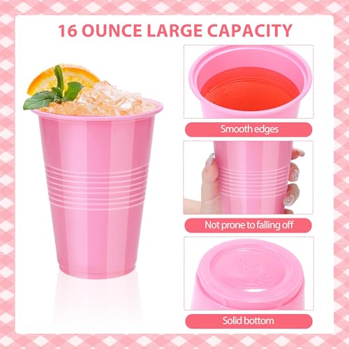 Kochorie 50 Pack Pink Disposable Plastic Cups - 16 Oz Party Drinkware