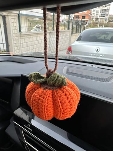 Handmade Crochet Pumpkin Car Rear View Mirror Ornament