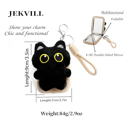 Brown Black Cat Compact Mirror Keychain - Travel Makeup & Bag Charm