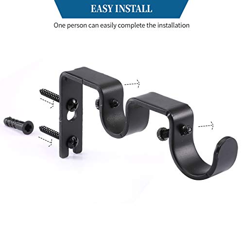 Heavy Duty Double Curtain Rod Brackets - Set of 3, Black