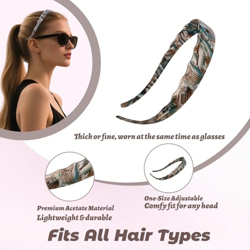 LAYONGMOLI Blue Marble Acetate Headband for Women, Non-Slip Hair Band
