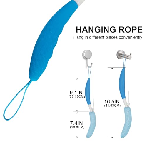 Leetye Mei Blue 15.35" Long Handle Shower Back Scrubber with Replaceable Mesh Head