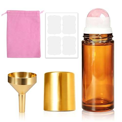 Cocurb Amber Glass Roll-on Bottle 30ml with Rose Quartz Roller, Pack of 1
