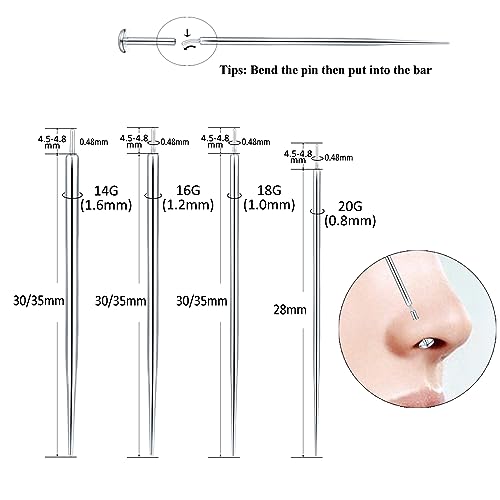 Aumeo G23 Titanium Threadless Nose & Ear Piercing Taper Kit 14G 16G 18G - Straight-16G,18G