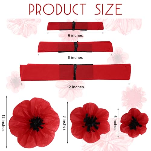 WILLBOND 18 Pcs Halloween Red Poppy Paper Flowers - 6, 8, 12 Inch Decor