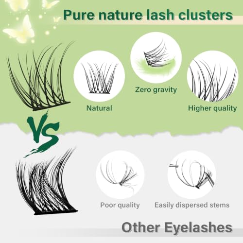 KEYYOU Wispy Lash Clusters Kit N01, 8-16mm D Curl Natural Lashes for Beginners