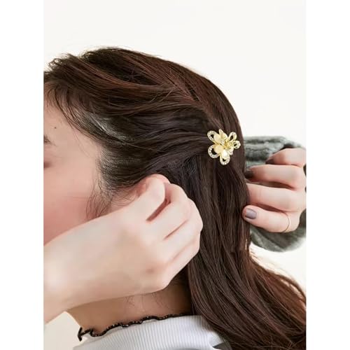ANBALA Small Opal Rhinestone Flower Hair Clips – Pack of 6, Elegant Claw Clips for Thick & Thin Hair