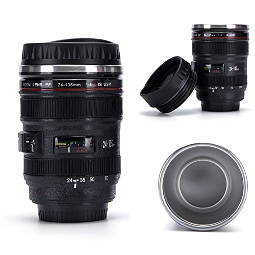 Camera Lens Coffee Mug with Lid - Stainless Steel Insulated Travel Cup