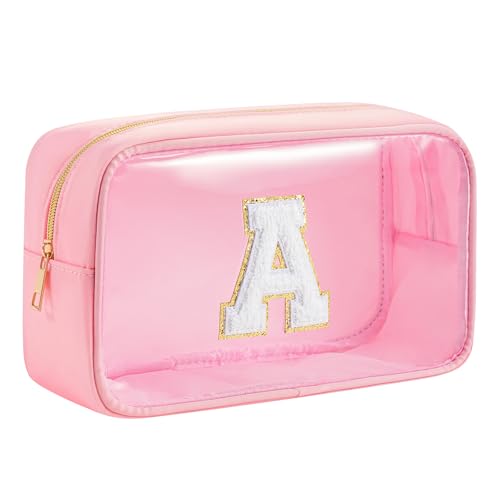 Personalized Initial Clear Makeup Bag Pink A – WHHJM Travel Cosmetic Bag