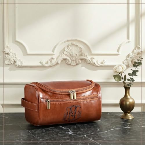 Personalized Leather Toiletry Bag for Men - Monogrammed Travel Organizer