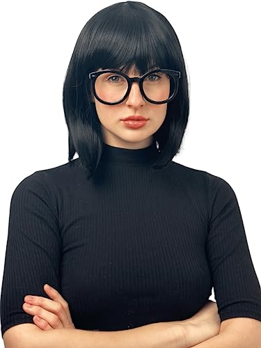 Edna Mode Wig and Glasses - Black Flapper Bob Wig for Women