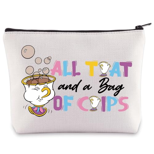 Mrs. Potts and Chip Makeup Bag - All That And A Bag Of Chips Design, Travel Cosmetic Pouch, Giftable Fashion Accessory