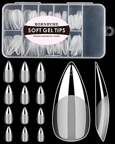 BORNBYME Medium Stiletto Soft Gel Nail Tips - 120 PCS Full Cover