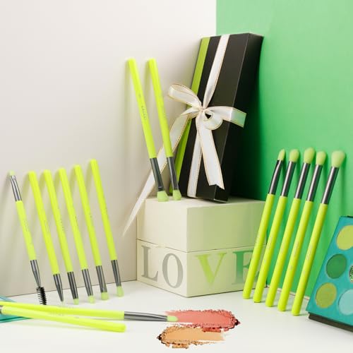 docolor Neon Green Eyeshadow Brush Set 15Pcs – Makeup Tools for Eye Shading & Blending