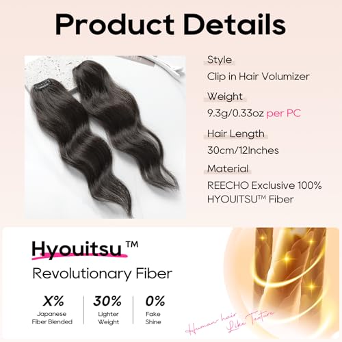 REECHO 12-Inch Beach Wave Clip-In Hair Volumizer - 2PCS Hair Extensions