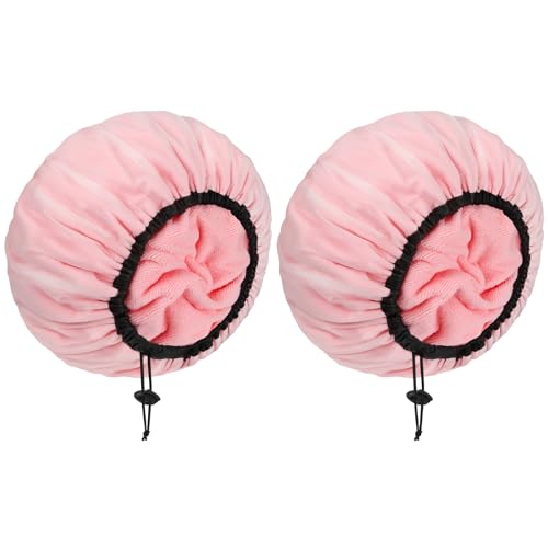 WAMFLUY Pink Reusable Waterproof Shower Cap for Women with Long Hair, Adjustable & Extra Large