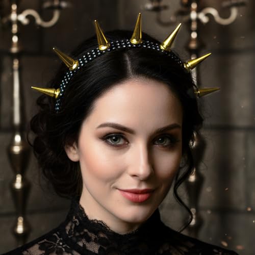 Gold Spiked Headband, Punk Gothic Rivet Hair Accessory for Costumes