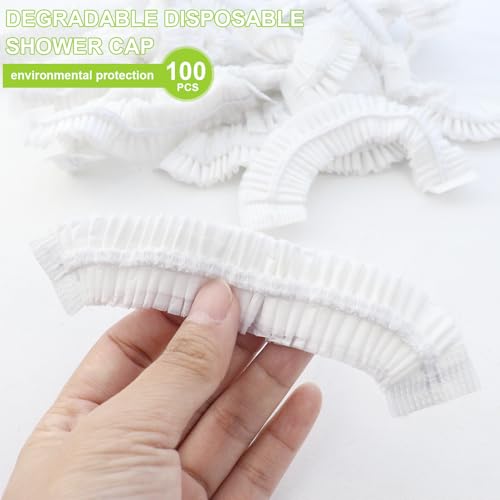 Disposable Waterproof Shower Caps 100 Pcs Biodegradable Hair Cover for Spa Travel