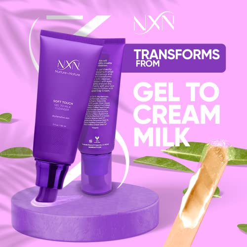 NXN Gel-to-Milk Facial Cleanser - Gentle Daily Wash for Dry & Sensitive Skin, 2 Fl Oz