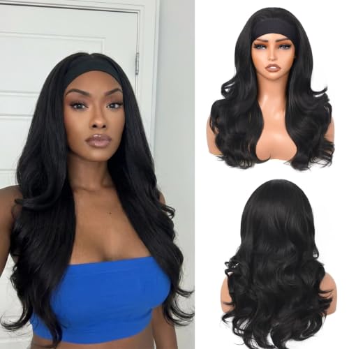 Ninroc 22in Black Headband Wig - Long & Body Wave, Synthetic, No Glue