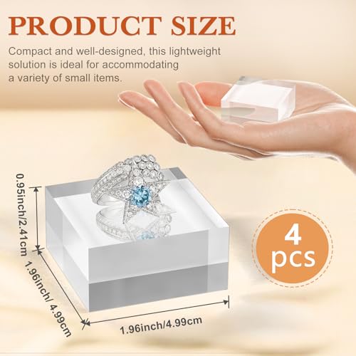 Acrylic Display Blocks - Set of 4 Clear Cube Stands for Collectibles