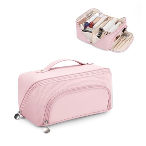 Lotour Pink Makeup Bag Organizer - Large Capacity Travel Cosmetic Bag