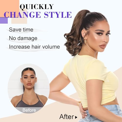 AISI BEAUTY Short Curly Wavy Ponytail Extension Brown Natural Look