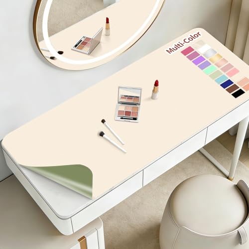 TOHONFOO Makeup Mat for Vanity Desk - 23.6x11.8in, Beige & Olive Green