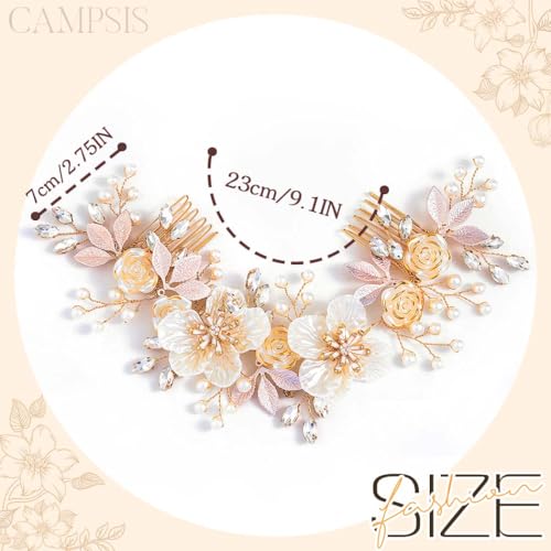 Campsis Bridal Hair Accessories Set - Flower Headband & Hair Vine with Shell Flowers
