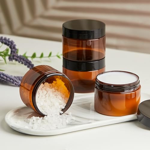 4oz Amber Plastic Cosmetic Jars - 12 Pack Leak Proof Containers